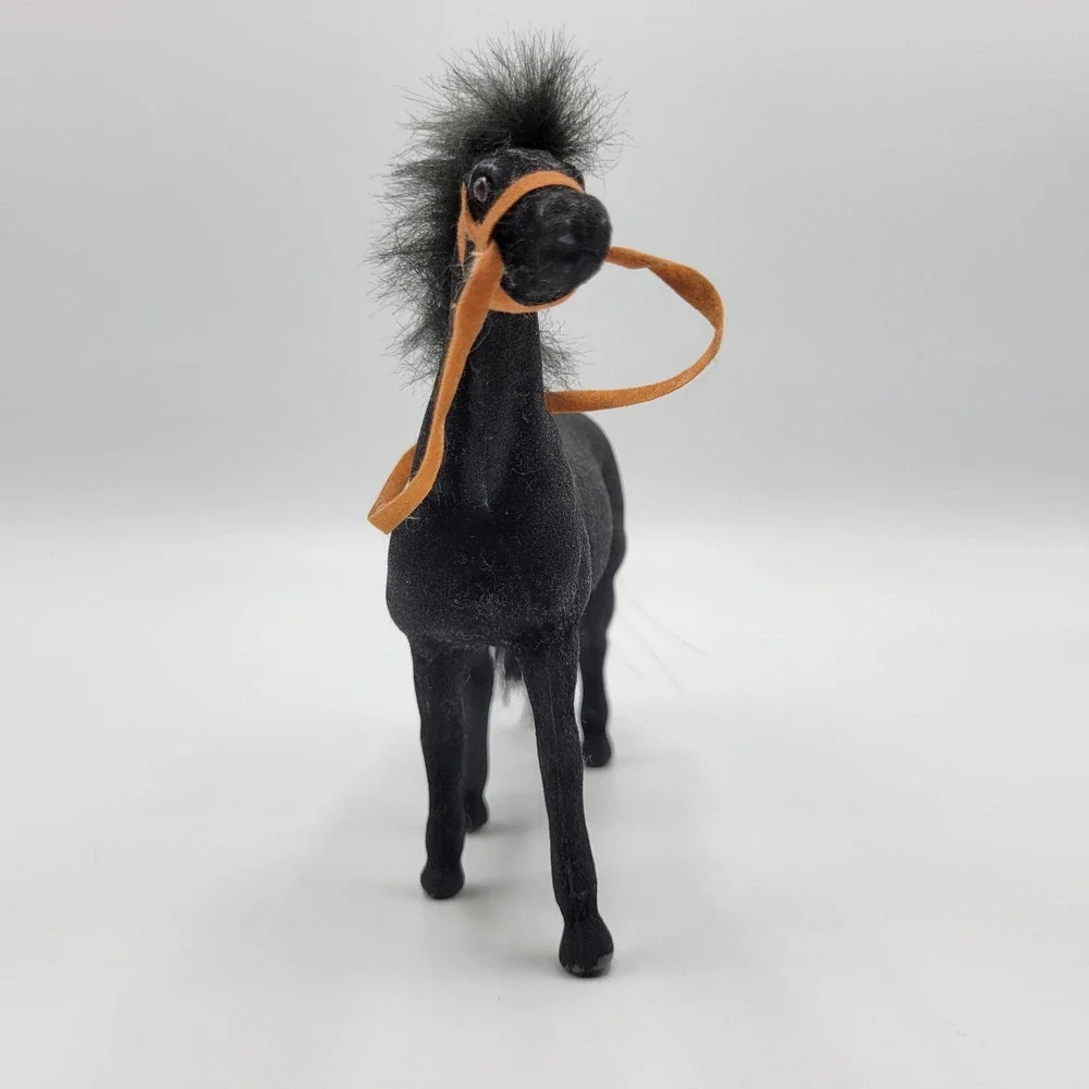 Vintage Flocked Plastic Horse Toy Figurine Pony Foal Black/Dark Gray 4.75